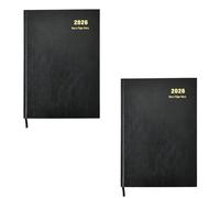 Lot de 2 agendas 2026 annuels un jour par page avec couverture rigide et ruban marque-page, planificateur annuel pour entreprise, bureau, maison, voyage, organisation, rendez-vous - Noir
