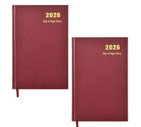 Lot de 2 agendas 2026 format A5, un jour par page, couverture rigide et ruban marque-page, planificateur annuel pour entreprise, bureau, maison, voyage, organisation, rendez-vous (bordeaux)