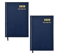 Lot de 2 agendas 2026 format A5, un jour par page, couverture rigide et ruban marque-page, planificateur annuel pour entreprise, bureau, maison, voyage, organisation, rendez-vous (bleu)