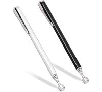 Lot de 2 aimants à tige argentés et noirs - Barre magnétique robuste en acier inoxydable - Jusqu'à 65 cm - Aimant télescopique à adsorption puissante - Pour clés, pièces de monnaie, vis, pièces