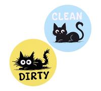 Lot de 2 Aimants Chat pour Lave Vaisselle, Panneau Magnétique Double Face Réversible Propreté et Sale en Forme Chat Noir Accessoire de Cuisine pour Lave Vaisselle Réfrigérateur et Buanderie