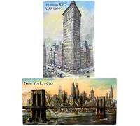Lot de 2 aimants de réfrigérateur de New York City - XL - 10 x 5 cm et 5,5 x 8 cm - Manhattan NYC - Souvenir des États-Unis - Aimant photo Flatiron Brooklyn Bridge NY, près de la statue de la liberté