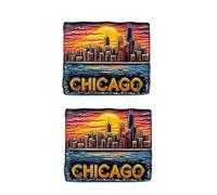 Lot de 2 aimants de réfrigérateur en résine 3D en forme d'horizon de Chicago, souvenirs de coucher de soleil et de ville pour la maison, le bureau ou la salle de classe