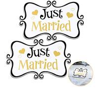 Lot de 2 aimants de Voiture « Just Married » pour Voiture de Mariage, de Lune de Miel, de hayon, de Mariage, de Voiture, de réfrigérateur, de décoration Artistique