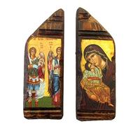 Lot de 2 aimants grec orthodoxe chrétienne en bois Icône de la Vierge Marie et des Archanges Michael & Gabriel A7
