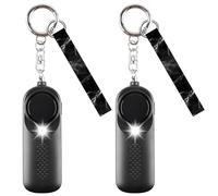 Lot de 2 alarmes personnelles - 130 dB - Porte-clés de sécurité avec lumière LED - Alarme de poche pour femme avec 2 dragonnes - Alarme d'autodéfense - Pour femmes, personnes âgées, enfants - Noir