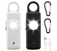 Lot de 2 alarmes personnelles - 130 dB - Pour femme - Avec lumière LED - Auto-défense - Porte-clés - Alarme de panique - Alarme de clochette - Pour femmes, personnes âgées, toute la famille