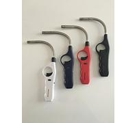 Lot de 2 allume gaz électroniques à col flexible métal inox grande taille longueur totale 29 cm : niveau de gaz visible, bouton de sécurité, flamme règlable, rechargeable à l'infini