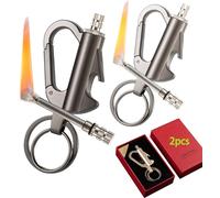 Lot de 2 allumettes permanentes, Porte-clés en métal, briquets à Silex, allumettes for Camping en Plein air, Survie d'urgence(Black+Silver)