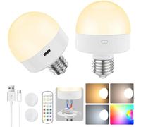 Lot de 2 Ampoule Rechargeable E27 3 Températures Ampoule Telecommande Sans Fil Dimable Ampoule Rechargeable avec Telecommande 15