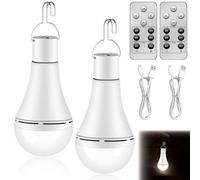 Lot de 2 ampoules avec batterie : 12 W - Rechargeable par USB - Avec crochet - Lumière d'urgence réglable avec 3 modes d'éclairage - Ampoule LED avec télécommande - Ampoule LED pour éclairage