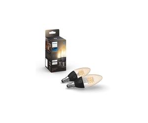 Lot de 2 ampoules connectées Philips Hue White E14 Filament Flamme 4.5W Transparent et Noir