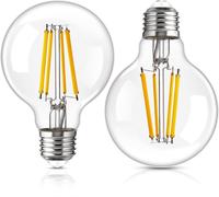 Lot de 2 ampoules LED E27 à intensité variable, G80 12 W Edison, style rétro, globe à filament, blanc chaud 2700 K, ampoule décorative, équivalent 100 W, 2000 lm, verre transparent