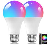 Lot de 2 ampoules LED intelligentes E27 avec télécommande, 9 W RVB + 3CCT à | Ampoule intelligente à changement de couleur, application Bluetooth et télécommande 2,4 G, 3000 K-6500 K RGBWW