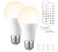 Lot de 2 ampoules LED rechargeables par USB avec télécommande, ampoule LED E27 RVB rechargeable, ampoule à incandescence à contrôle tactile, 15 couleurs, intensité variable avec fonction de minuterie