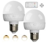 Lot de 2 ampoules rechargeables avec télécommande, E27 3 couleurs à intensité variable, ampoules rechargeables avec batterie et minuterie, batterie amovible pour éclairage d'urgence, veilleuse, camp