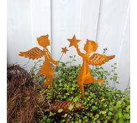 Lot de 2 anges de jardin à clipser avec étoile aspect rouille - 14 cm