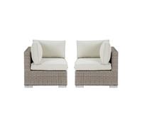Lot de 2 angles en résine tressée avec coussins blancs - BUSAN de
