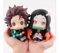 Lot de 2 Anime Figurine Kamado Tanjiro Figurine d'action Kamado Nezuko Personnage de Dessin animé en PVC Statue Modèle Décoration de gâteau 10 cm