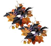 Lot de 2 Anneaux de Bougies d'automne 7, 6 cm, Feuilles d'érable artificielles et Baies Violettes, Mini Couronne 'Automne pour piliers, décoration Table, décoration ' pour la Maison