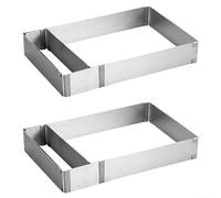 Lot de 2 anneaux de cuisson réglables en acier inoxydable pour gâteaux carrés, mousses, gâteaux et tartelettes avec ajustement précis pour une utilisation répétée au four