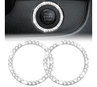 Lot de 2 anneaux de décoration pour démarrage de voiture - Strass en cristal - Anneau de décoration universel - Accessoire d'intérieur de voiture à paillettes - Pour la plupart des modèles - Blanc