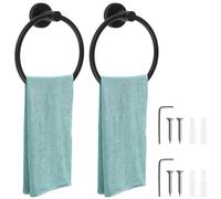 Lot de 2 anneaux porte-serviettes de bain en acier inoxydable noir mat - Support mural rond pour serviette de bain - Gain de place - Pour salle de bain et cuisine - 16,5 x 19 x 8 cm - Noir