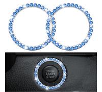 Lot de 2 anneaux pour bouton de démarrage de voiture - Décoration universelle - Strass cristal - Pour démarreur de voiture - Autocollant à paillettes - Pour intérieur de voiture - Bleu