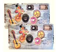 Lot de 2 appareils photo jetables 1A PORST Edition Flower Power, fleurs et papillon, avec flash, piles et film (lot de 2, 27 prises chacune)