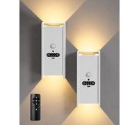 Lot de 2 Applique Murale Sans Fil avec Détecteur de Mouvement, Télécommande | 6 W Lampe Murale USB Rechargeable, 3 Couleur, Support Magnétique, Pour Couloir, Escalier, Chambre, Blanc