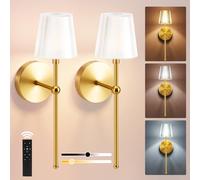 Lot de 2 Applique Murale Sans Fil Intérieur,Lampe Murale Sans Fil avec Telecommande,5000mAh Applique Murale Rechargeable avec 3 Couleur,Dimmable Applique Murale Batterie Interieure pour Salon,Chambre