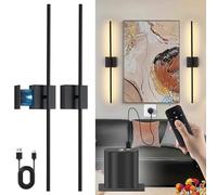 Lot de 2 Applique Murale Sans Fil, Lampe Murale Rechargeable USB, Noir 80CM, Dimmable Tactile Applique Murale avec Télécommande, Rotatifs 350°, LED Lampe de Chevet Intérieur pour Chambre Salon Couloir