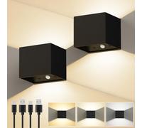Lot de 2 Applique Murale USB Rechargeable avec Détecteur de Mouvement, Noir