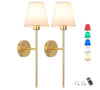 Lot de 2 appliques murales contemporaines minimalistes - Lampes LED rechargeables sans fil sans fil avec télécommande à intensité variable pour chambre à coucher et décoration de ferme (doré)