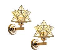 Lot de 2 Appliques murales dorées Style étoile de Moravie, Lampe de Salle de Bain Vintage, Applique Murale décorative d'intérieur avec Abat-Jour en Acrylique Transparent, luminaire Mural câb