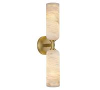 Lot de 2 appliques murales en albâtre, lampe de vanité en marbre espagnol de 14 pouces, lampe murale en laiton doré à intensité variable for chambre à coucher avec miroir(Brass-20in)