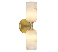 Lot de 2 appliques murales en albâtre, lampe de vanité en marbre espagnol de 14 pouces, lampe murale en laiton doré à intensité variable for chambre à coucher avec miroir(Brass-2 Light)