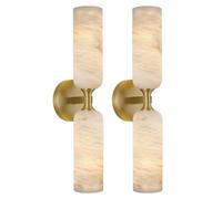 Lot de 2 appliques murales en albâtre, lampe de vanité en marbre espagnol de 14 pouces, lampe murale en laiton doré à intensité variable for chambre à coucher avec miroir(Brass-20in-2Pack)