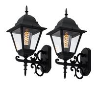 Lot de 2 appliques murales en aluminium et verre noir antique Véranda Lampes extérieures IP44 LED Jardin Cour Chemin Terrasse