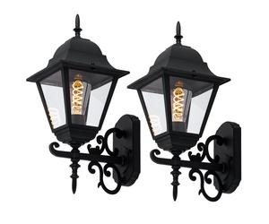 Lot de 2 appliques murales en aluminium et verre noir antique Véranda Lampes extérieures IP44 LED Jardin Cour Chemin Terrasse