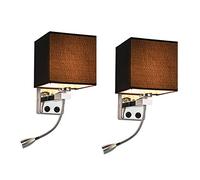 Lot de 2 Appliques murales en Tissu avec Lampe de Lecture LED col de Cygne 1W, Applique Murale avec Interrupteur pour Chambre, hôtel, éclairage Mural pour Couloir, Salon et Chambre, chromé (