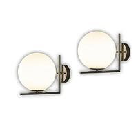 Lot de 2 Appliques murales industrielles du Milieu du siècle, Applique Murale Moderne pour Salle de Bain avec Abat-Jour en Verre Blanc, Lampe Murale d'intérieur, luminaires muraux Vintage pour