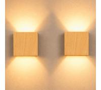 Lot de 2 Appliques Murales Intérieures Aluminium Effet Bois Clair 7W 3000K | Blanc Chaud JaneYi Lampe Murale Éclairage Haut et Bas Luminaire Mural Interieur LED pour Couloir Escalier Salon Chambre