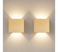 Lot de 2 Appliques Murales Intérieures Bois Aluminium 7W 4000K Blanc Neutre | JaneYi Lampe Murale Éclairage Haut et Bas Luminaire Mural Interieur LED pour Couloir Escalier Salon Chambre