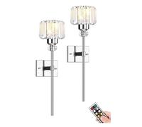 Lot de 2 appliques murales minimalistes contemporaines à piles, éclairage moderne, sans câblage, avec télécommande sans fil, lampe murale en verre transparent, pour chambre à coucher, salon, coiffeuse