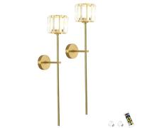 Lot de 2 appliques murales minimalistes contemporaines extra longues à piles non câblées avec télécommande Éclairage d'intérieur moderne en cristal pour chambre à coucher et salon