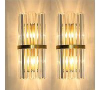 Lot de 2 appliques murales modernes, appliques murales LED en cristal tricolore à intensité variable, lampe de chevet en cristal pour chambre à coucher, salon, couloir, hôtel, intérieur (couleur : or)
