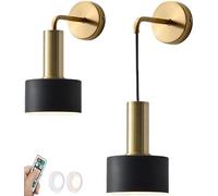Lot de 2 Appliques murales Modernes du Milieu du siècle, fonctionnant à Piles, sans Fil, avec télécommande, doré, Noir, Blanc, Bras Droit, Lampe Murale sans Fil pour Chambre à Coucher, Chevet, tête