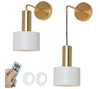 Lot de 2 Appliques murales Modernes du Milieu du siècle, fonctionnant à Piles, sans Fil, avec télécommande, doré, Noir, Blanc, Bras Droit, Lampe Murale sans Fil pour Chambre à Coucher, Chevet, tête