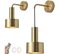 Lot de 2 Appliques murales Modernes du Milieu du siècle, fonctionnant à Piles, sans Fil, avec télécommande, doré, Noir, Blanc, Bras Droit, Lampe Murale sans Fil pour Chambre à Coucher, Chevet, tête